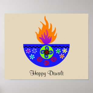 Poster Lampe Diwali colorée Diya