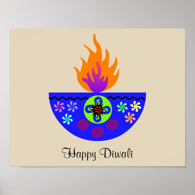 Poster Lampe Diwali colorée Diya (Devant)