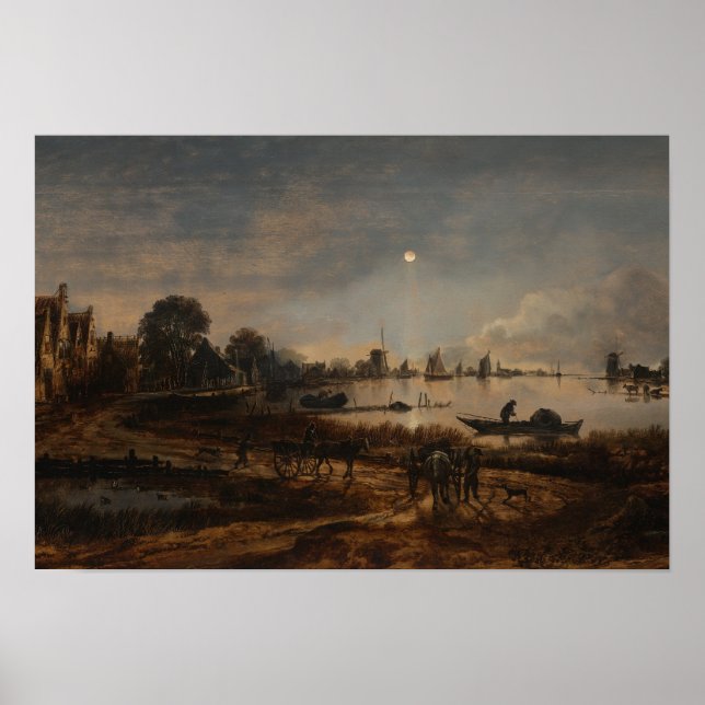 Poster landscape river Van der Neer (Devant)