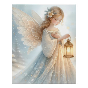 Poster Lanterne d'ange céleste d'hiver de réconfort