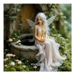 Poster Lanterne de champignons de fille mignonne Imaginai