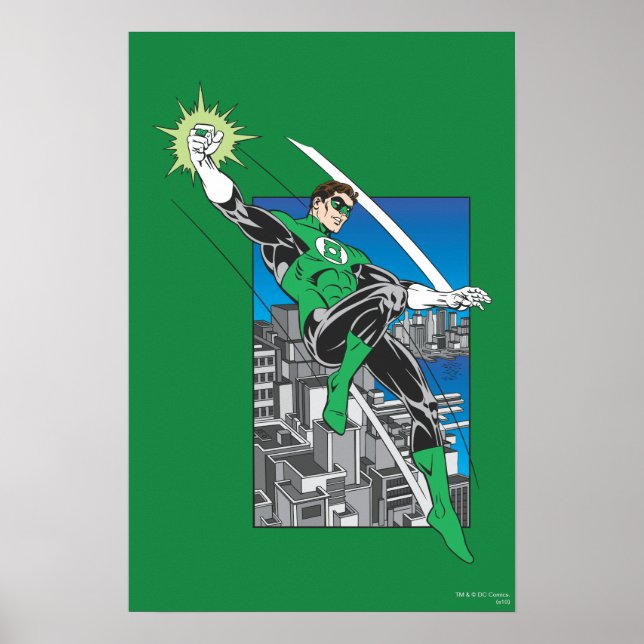 Poster Lanterne verte avec Arrière - plan de ville (Devant)