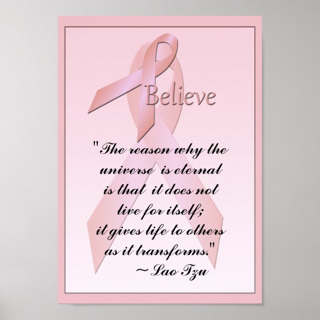 Poster Lao Tzu Citation du cancer du sein rose (Devant)