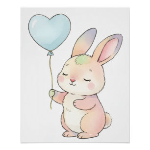 Poster Lapin avec ballon en forme de cœur