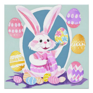 Poster lapin avec oeufs de pâques