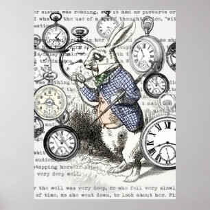 Poster Lapin Blanc Alice au Pays des Merveilles Horloges 