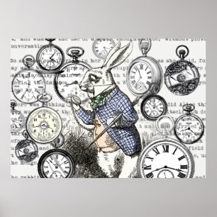 Poster Lapin Blanc Alice au Pays des Merveilles Horloges 