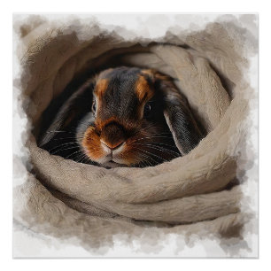 Poster Lapin de bébé blotti dans une couverture