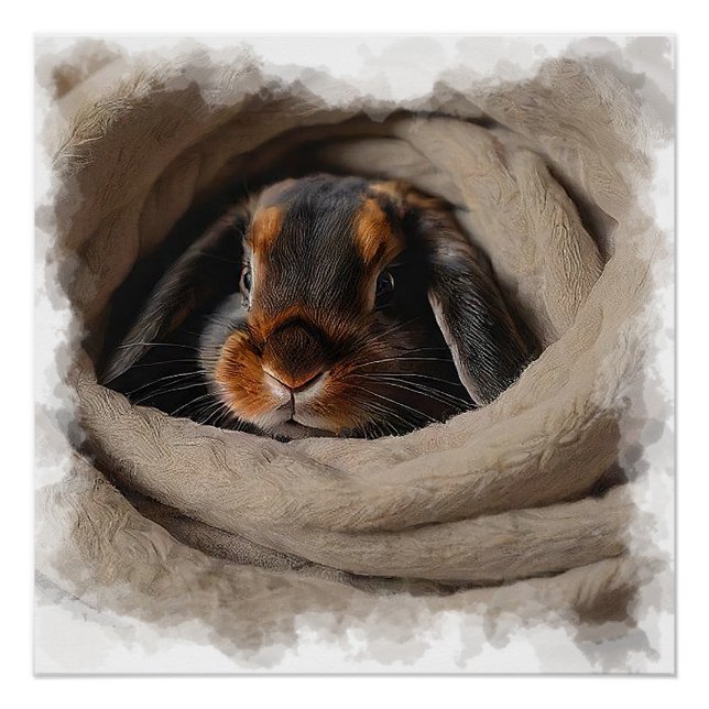 Poster Lapin de bébé blotti dans une couverture (Devant)