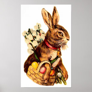 Poster Lapin de Pâques avec oeufs et fleurs