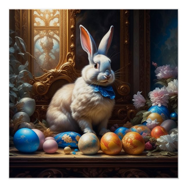 Poster Lapin de Pâques baroque avec oeufs (Devant)