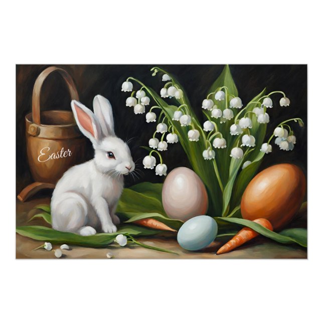 Poster Lapin de Pâques et Lily des Fleurs de Vallée (Devant)