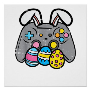 Poster Lapin de Pâques Œufs de Jeux Vidéo Joueur de Jeux
