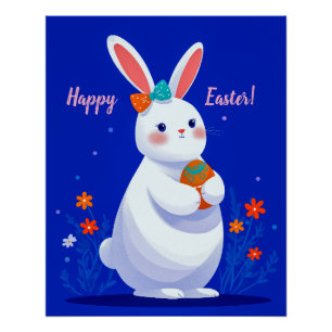 Poster Lapin de Pâques sur fond bleu 