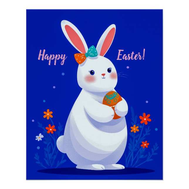 Poster Lapin de Pâques sur fond bleu  (Devant)