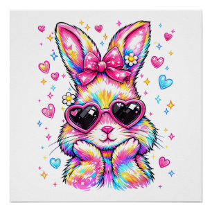 Poster Lapin de Pâques Tie Dye Mignon Coquette Femmes Gi