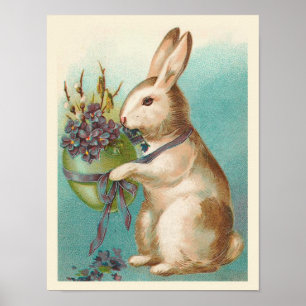 Poster Lapin De Pâques vintage Avec Oeuf Vert