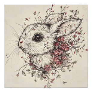 Poster Lapin Féérique en Fleurs