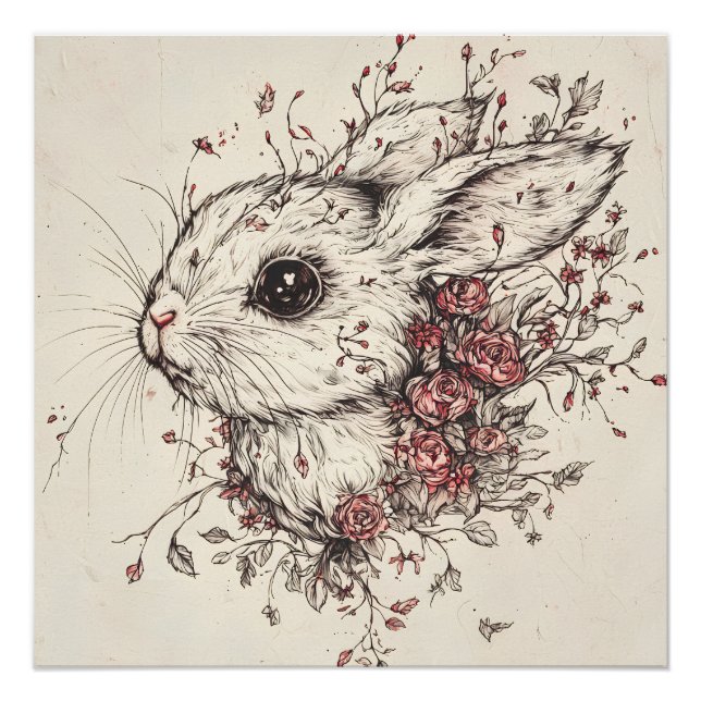 Poster Lapin Féérique en Fleurs (Devant)