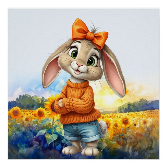 Poster Lapin féminin champ de tournesols  (Devant)