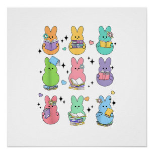 Poster Lapin lisant des livres Jour de Pâques Bibliothéca