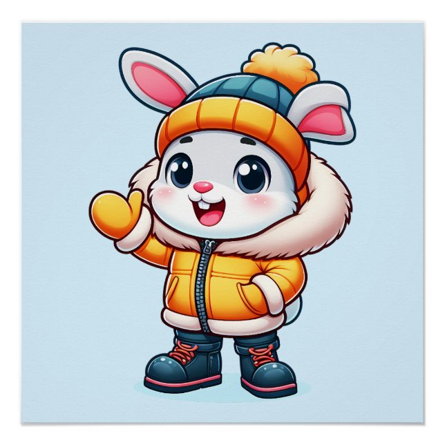 Poster Lapin mignon en hiver (Devant)