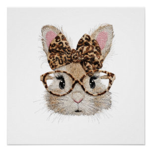 Poster Lapin Mignon Visage de Lapin Léopard Coquette Lune