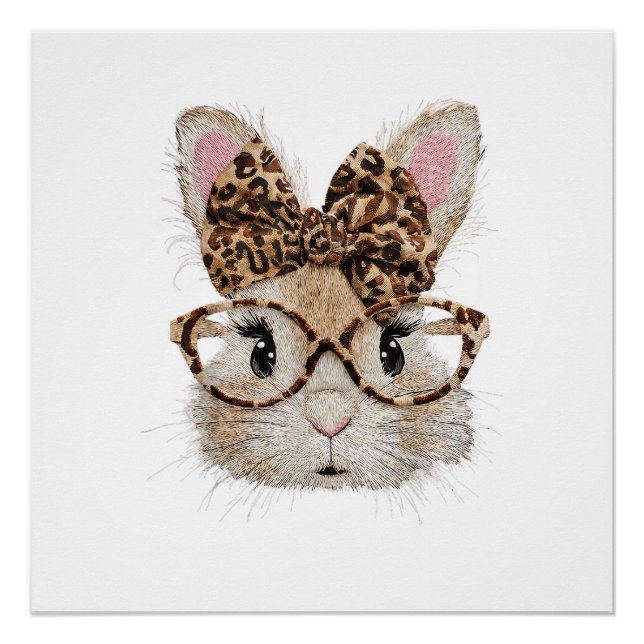Poster Lapin Mignon Visage de Lapin Léopard Coquette Lune (Devant)