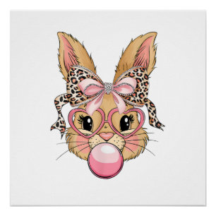 Poster Lapin Mignon Visage de Léopard Lunettes Fille Heur