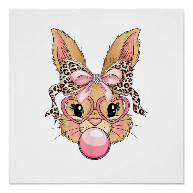 Poster Lapin Mignon Visage de Léopard Lunettes Fille Heur (Devant)