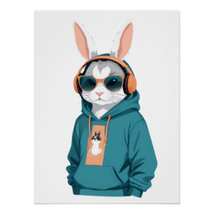 Poster Lapin Portant un Sweat - shirt à capuche drôle Coo