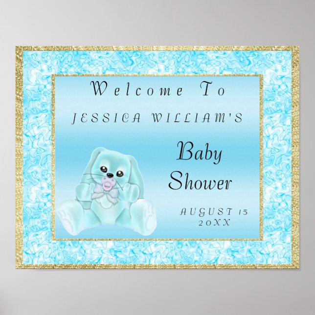 Poster Lapin sarcelle mignon de bienvenue (Devant)