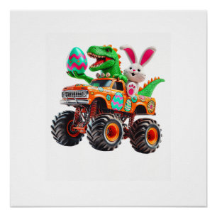 Poster Lapin T-rex Pâques Monster Truck Dino Drôle Garçon