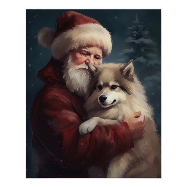 Poster Lapphund finlandais Noël festif du Père Noël (Devant)