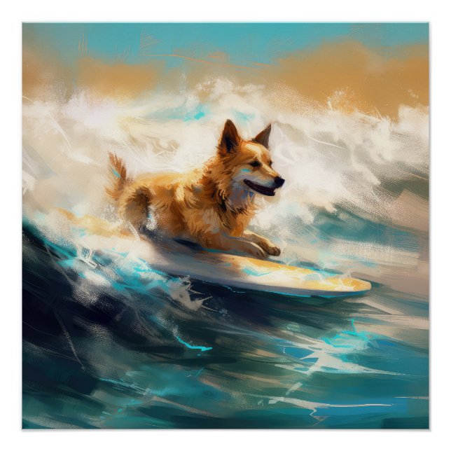 Poster Lapphund Plage Finlandaise Plage Surf Peinture (Devant)