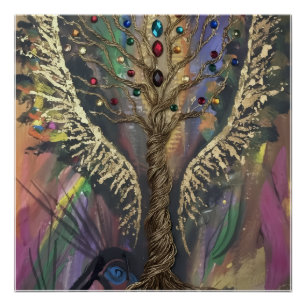 Poster L'arbre divin de la vie aux ailes célestes et aux 