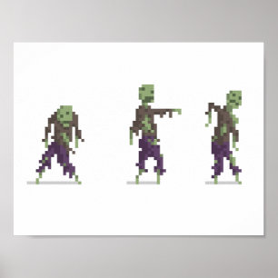 Poster large Zombie 8 bits Pixel Art
