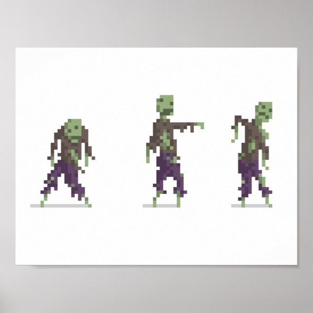 Poster large Zombie 8 bits Pixel Art (Devant)
