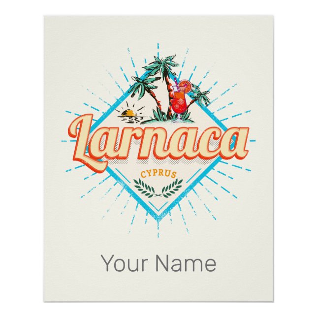 Poster Larnaca Cyprus Retro Cocktail Vintage Sunset (Devant)