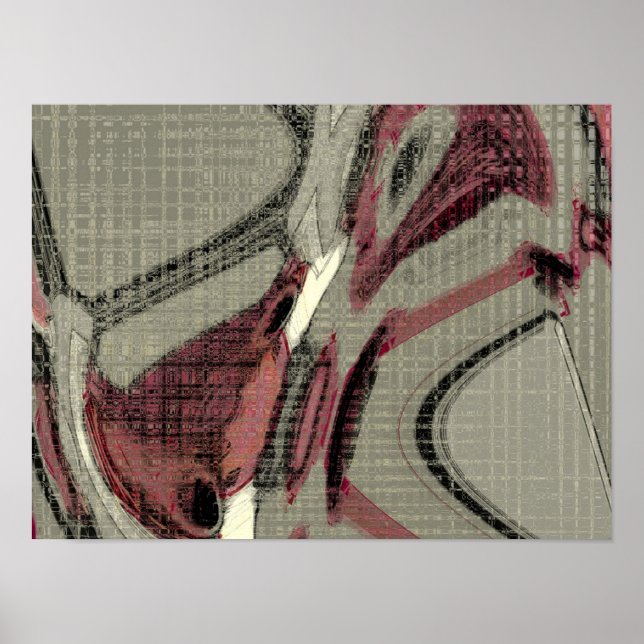 Poster L'art Abstrait gris et rouge (Devant)