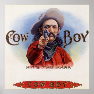 Poster L'art des étiquettes de cigare vintage, Cowboy att