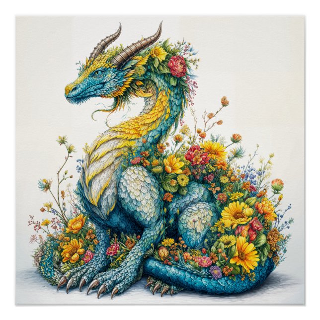 Poster L'art du dragon floral fantaisiste (Devant)