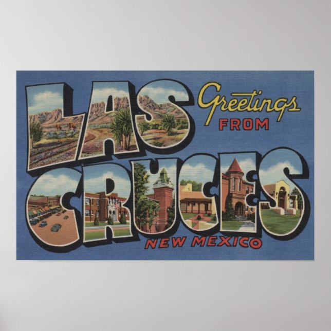 Poster Las Cruces, Nouveau-Mexique - Grandes Lettres Scèn (Devant)
