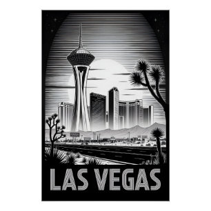 Poster Las Vegas Nevada Skyline Noir Blanc Gravure sur Bo