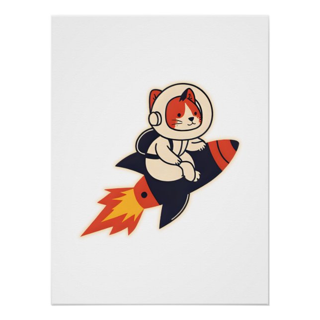 Poster L'Astronaut Chat Riding Rocket - L'Aventure Cosmiq (Devant)