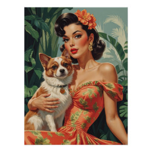 Poster Latina Pin Up avec un chien mignon
