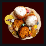 Poster Latkes, Sufganiot (Jelly Donuts)<br><div class="desc">"L'expression jewish, " offers a shopping experience as you veut not find anywhere else. Welcome to our store Tell your friends about us and send them our link: http://www.zazzle.com/YehudisL?rf=238549869542096443*</div>