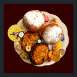 Poster Latkes, Sufganiot (Jelly Donuts)<br><div class="desc">"L'expression jewish, " offers a shopping experience as you veut not find anywhere else. Welcome to our store Tell your friends about us and send them our link: http://www.zazzle.com/YehudisL?rf=238549869542096443*</div>