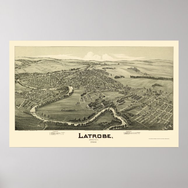 Poster Latrobe, PA Carte panoramique - 1900 (Devant)