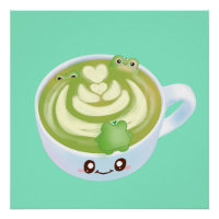 Latte De Thé Vert Matcha Chaud Avec Cute Frogs